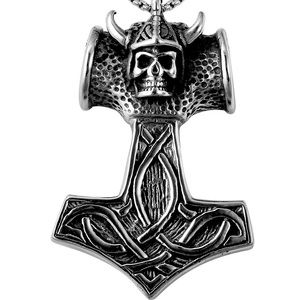 Viking Skull Oxidized Stainless Steel Pendant